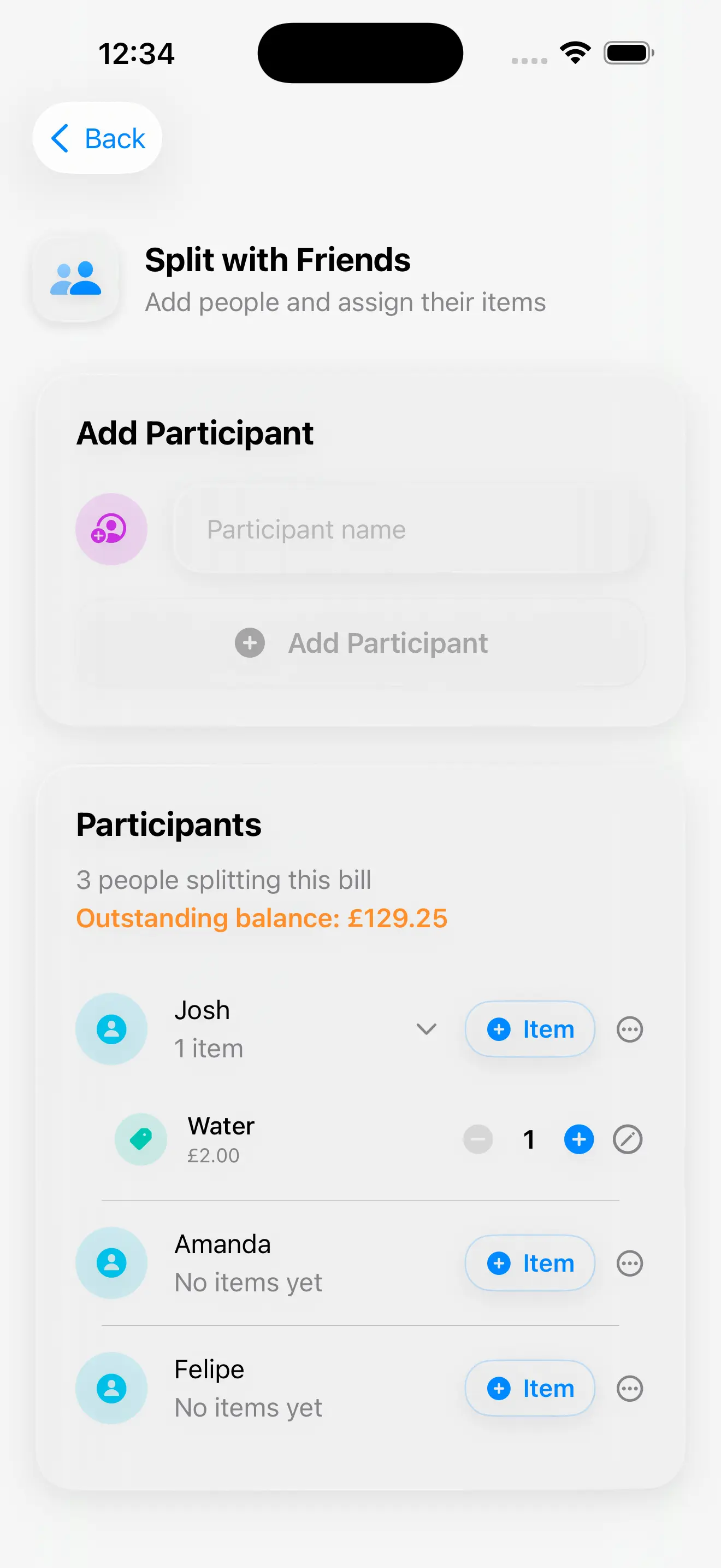Easy Bill Split - Add participants and assign items to split bills fairly